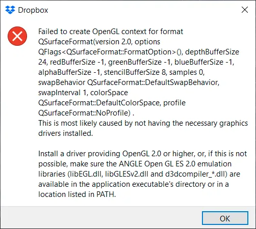Dropbox error message Dropbox error message